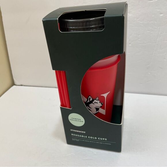NEW WITH TAGS STARBUCKS NORTHEASTERN UNIVERSITY LOGO REUSABLE CUPS  SET OF‎ FIVE - Picture 1 of 5